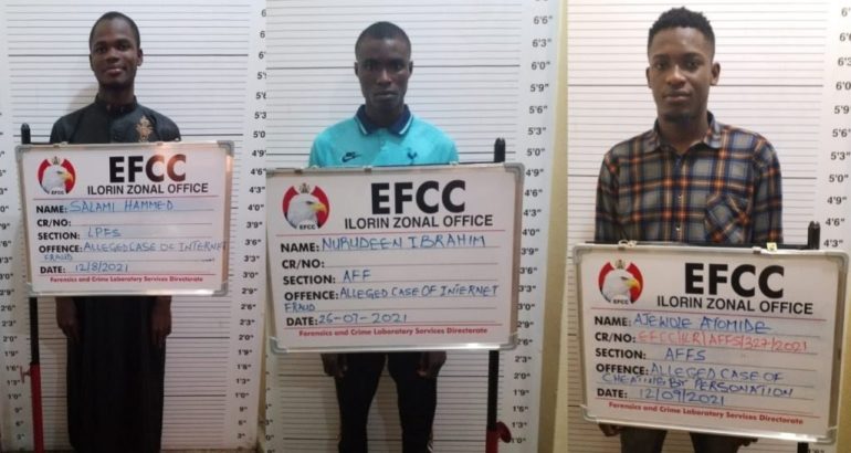 2 convicted in Kwara over cybercrime Cybercrime By: Mujidat Oyewole Ilorin, Nov. 3, 2021 (NAN) A Kwara state High Court, sitting in Ilorin, on Wednesday convicted two men, Salami Adetayo and Nurundeen Ibrahim, over offences bordering on internet fraud. The convicts were prosecuted, by the Ilorin Zonal Command of the Economic and Financial Crimes Commission (EFCC). They both pleaded guilty to the charges against them. Delivering the judgement, Justice Adenike Akinpelu sentenced them to various terms at the Correctional Centre. Justice Akinpelu sentenced the first defendant to six months imprisonment with an option of fine of N150,000, and the second to forfeit the sum of N616,500, raised as restitution by the convict. Also, his iphone 11 promax, as well as his Samsung 5 (8 plus), which was used to perpetrate the crime, will be forfeited to the federal government. The judge jailed Ibrahim to six months, with an option of fine, in the sum of N200, 000. She ordered the forfeiture of his Infinix hot 8 phone, which was used to perpetrate the crime to the federal government. The first defendant, Adetayo, was a self-styled lottery agent, from Ijebu-igbo, Ijebu North Local Government Area of Ogun State while Ibrahim is a native of Ilorin. The prosecutor, Andrew Akoja, urged the court to consider the plea of guilt entered by the defendants and the extra-judicial statements volunteered by them. Also, the exhibits tendered, to convict the defendants as charged.